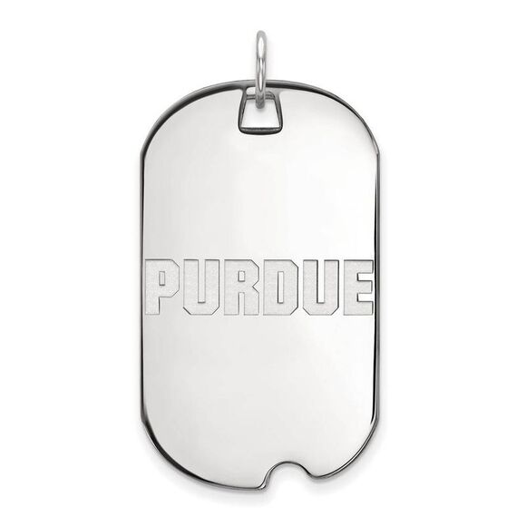 10k White Gold Purdue Large Script Dog Tag Pendant